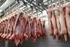Meat hanging in abattoir