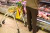 Morrisons elderly shopper meat aisle with bag for life