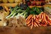 loose vegetables carrots leeks at market