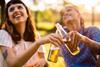 Drinking beer bottles cheers