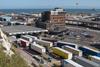 Elevated view of lorries arriving at the Port of Dover Frontier Control Brexit Getty delay border