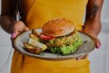 vegan burger with chips