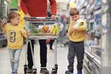 supermarket shopper aisle kids family children healthy fruit trolley