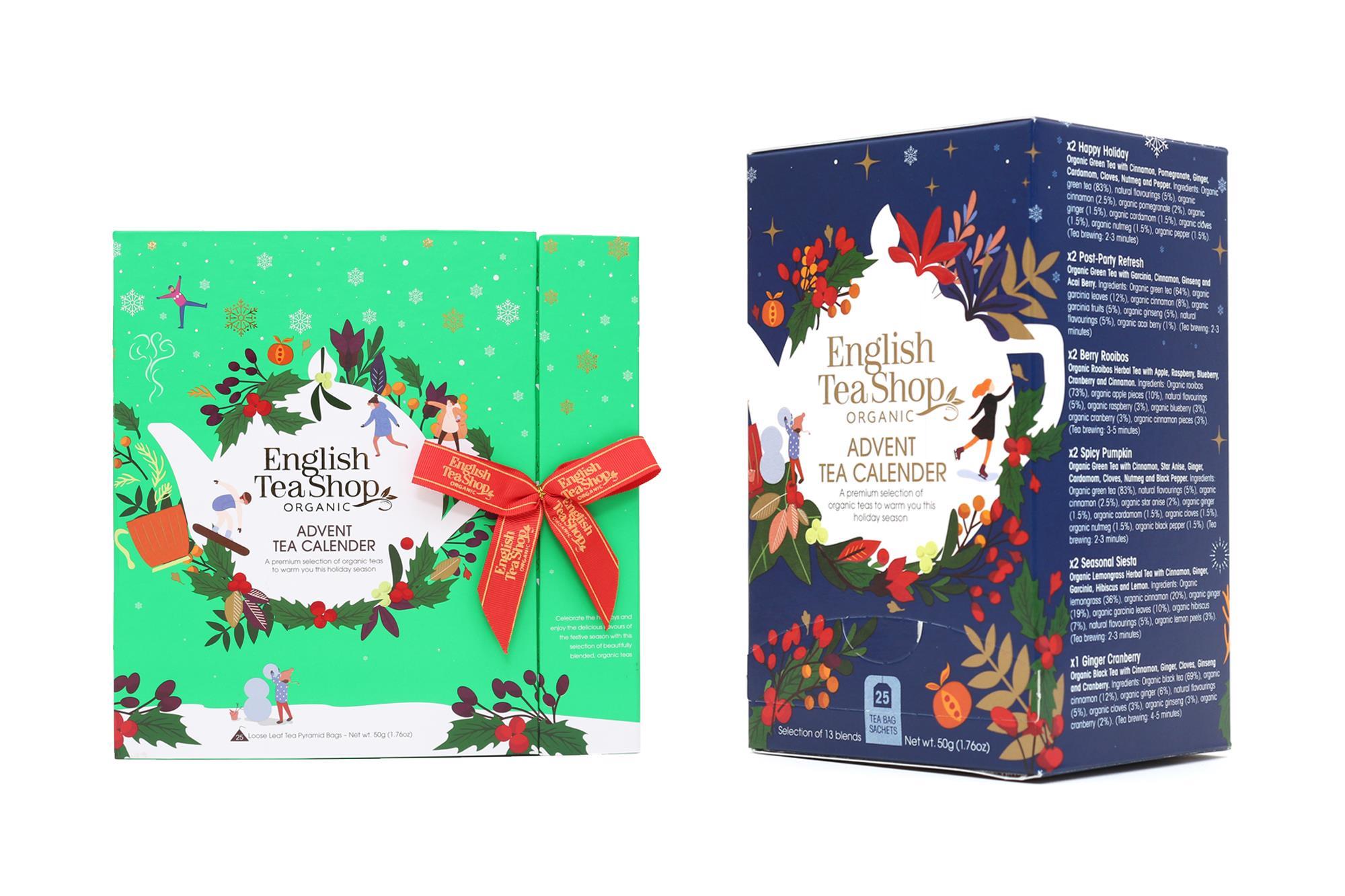 English Tea Shop Organic Book Style Advent Calendar 50 g 13 Different Flavours Blue 25 Tea Bags 