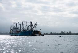 Tuna fishing trawlers near Madang, Papua New Guinea - stock photo