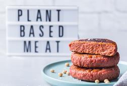 Burgers made from plant based meat, food reducing carbon footprint