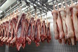 Meat hanging in abattoir