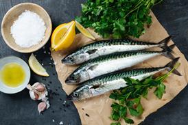 Fresh mackerel fish with ingredients to cook - stock photo