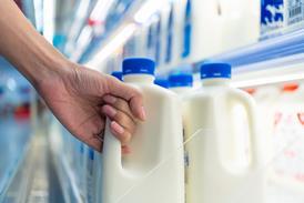 milk bottles on shelf