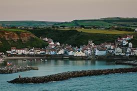 Aerial Shot of Staithes, North Yorkshire at Sunset