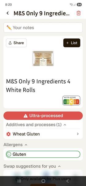 The Food App screenshot M&S Only 9 Ingredients White Rolls