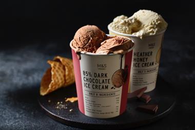 M&S ONLY 6 INGREDIENT CHOCOLATE ICE CREAM TUB ONLY 5 INGREDIENT HEATHER HONEY ICE CREAM TUB