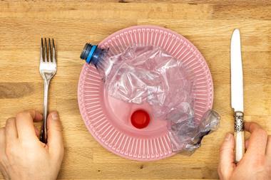 Plastic bottle on a plate