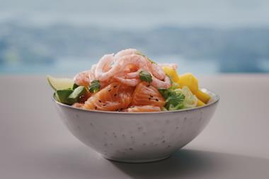 Norwegian salmon and cold-water prawns poke bowl