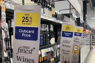 Tesco supermarket aisle wine clubcard offer