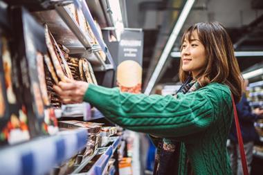 shopper tesco pizza aisle shopping GettyImages-1479783892