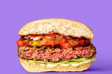 Impossible Foods' Impossible Burger shown in half