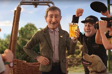 Thatchers Aardman advert showing Martin Thatcher, Eleanor Thatcher, Richard Johnson and Myrtle the dog as model puppets