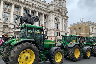 Tractors parked next to Cenotaph on London, in Farmers protest