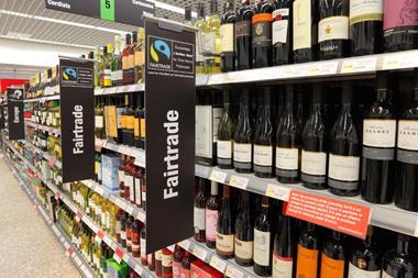 fairtrade fakers, shelf of wine aisle