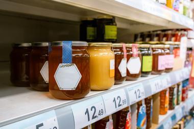 honey bottles supermarket shelf