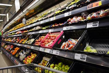 fruit and veg on shelf - getty