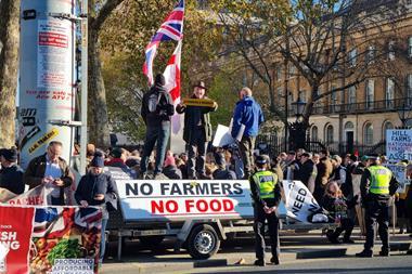 Farming protest in London on the day the Budget announcement