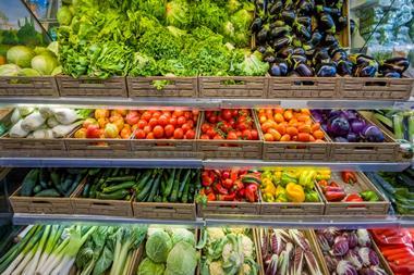 fruti and veg on shelf - getty