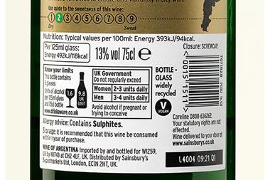 Sainsbury's wine calorie-count label