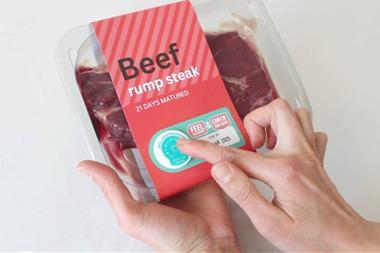Mimica's Bump Label on a beef steak. Credit: Crowdcube