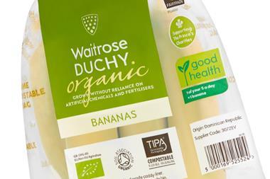 Waitrose duchy organic bananas in compostable bag
