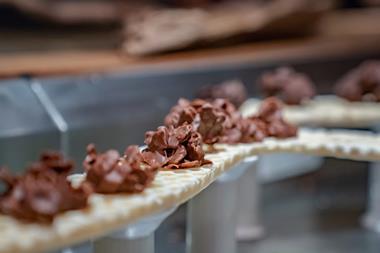 chocolate clusters on production line