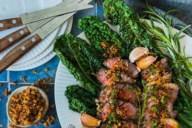 Welsh - Crusted lamb with baby greens  and saffron potatoes 2