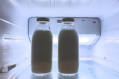 milk bottles in fridge