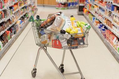supermarket trollet shopping items groceries aisle