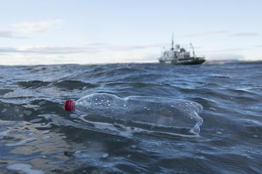 Plastic bottle in the sea