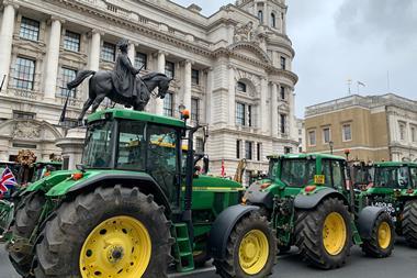 Tractors parked next to Cenotaph on London, in Farmers protest