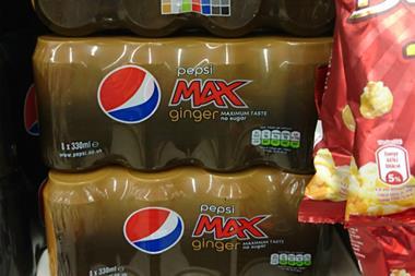 Pepsi Max Ginger on shelf in Sainsbury's