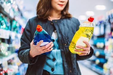 supermarket shopper aisle cleaning hosehold compare labelling washing