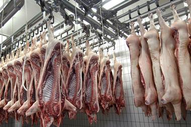 Meat hanging in abattoir