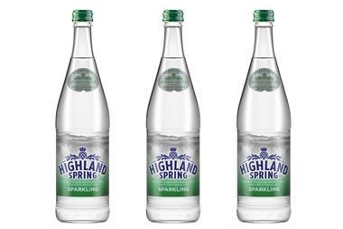 Highland Spring 750ml glass sparkling water bottles