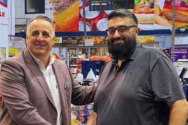 Unitas member development controller Stephen Cheetham (left) with Giro Foods purchasing manager Usmaan Akram (right)