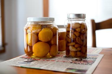 jars of pickled fruit and veg