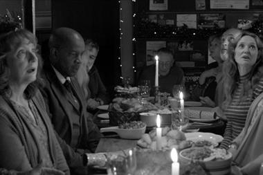 B;ack and white still from Waitrose 2017 Christmas ad