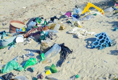 Plastic trash on a beach