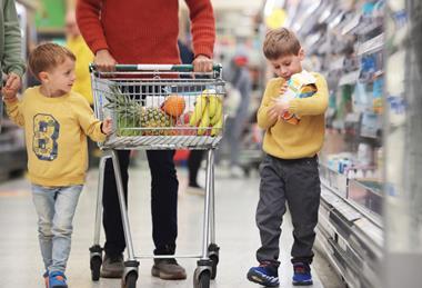 supermarket shopper aisle kids family children healthy fruit trolley