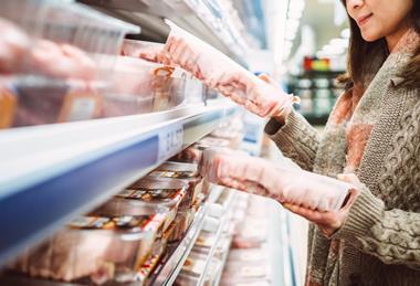 supermarket shopper chicken meat poultry compare aisle