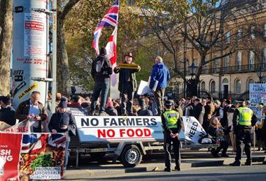 Farming protest in London on the day the Budget announcement