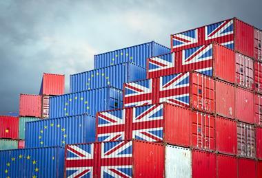 Brexit shipping container supply chain eu uk flag