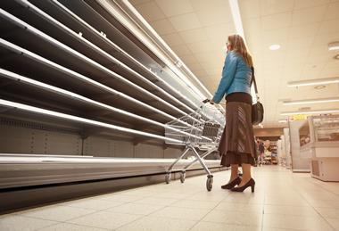 supermaket shortage empty shelves aisle
